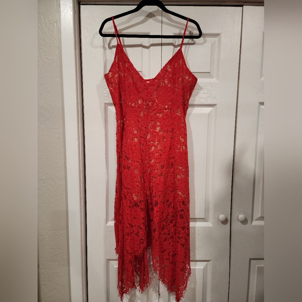 Lulus Exclusive One Wish Red Lace Midi Dress